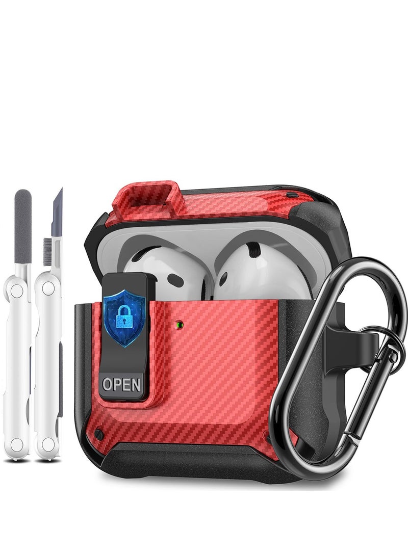 ANYOGRO Airpods 4 Case Cover with Cleaning Kit, PC Material with Secure Lock Rugged Cover for Airpods 4th Generation 2024 Case Front LED Visible Red - Image 1