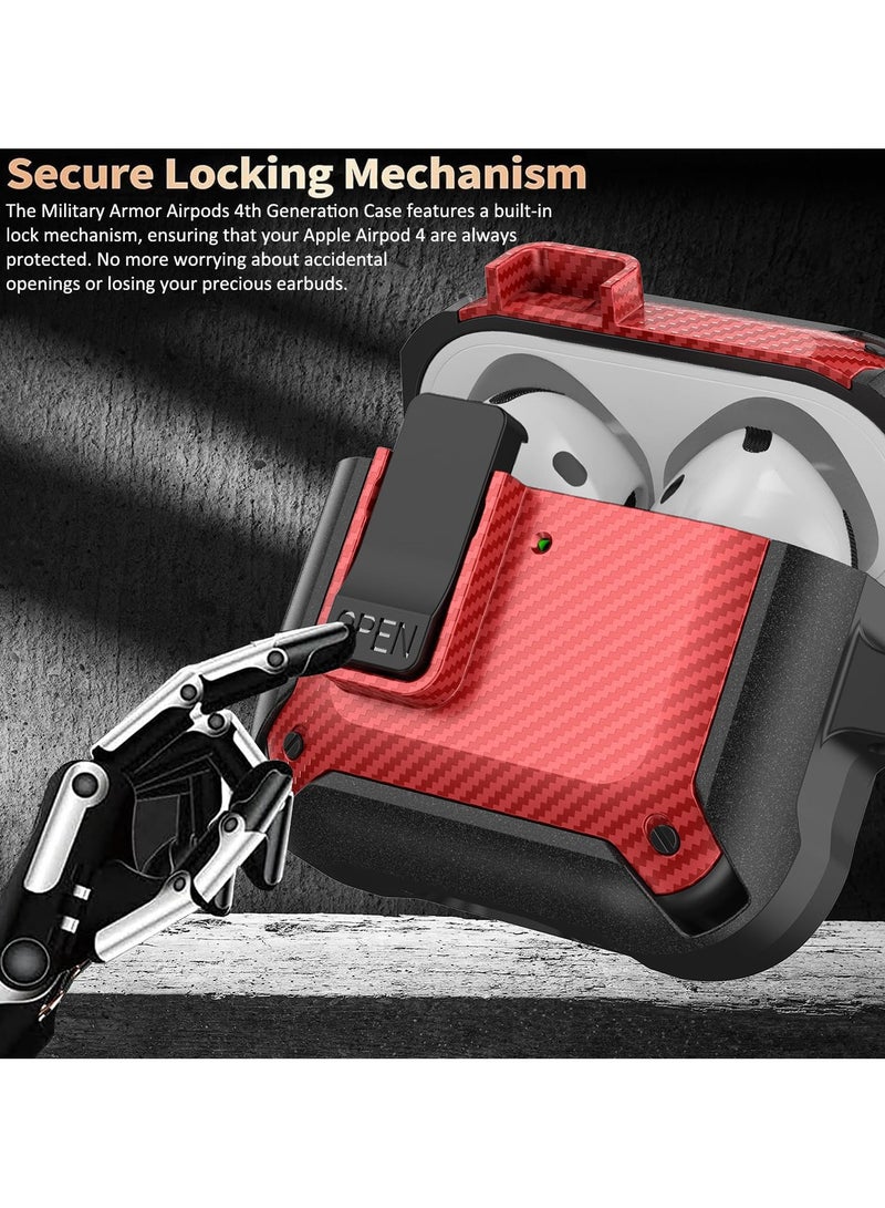 ANYOGRO Airpods 4 Case Cover with Cleaning Kit, PC Material with Secure Lock Rugged Cover for Airpods 4th Generation 2024 Case Front LED Visible Red - Image 2