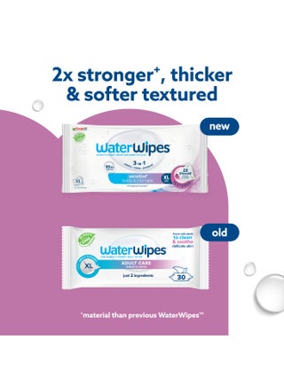 WaterWipes Sensitive+ Body & Intimate Wipes, 30 Count (1 Pack), 3-In-1 Cleans, Cares, Protects, 99.9% Water, Unscented & Hygiene Wet Wipes, Adult Care - view 3