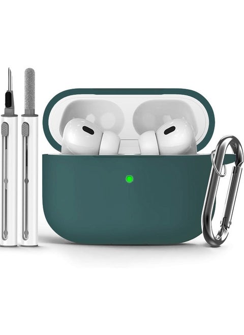 Soft Silicone Protective Case Cover for AirPods Pro 2/Pro with Cleaner Kit and Keychain(Green)