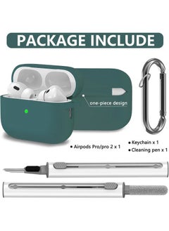 SJet Soft Silicone Protective Case Cover for AirPods Pro 2/Pro with Cleaner Kit and Keychain(Green)  - Image 2