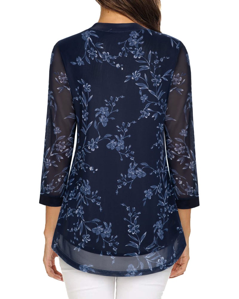 Timeson Womens Blouses and Tops Dressy,3/4 Sleeve Tunic Tops for Women Fall Work Clothes for Women Office Casual V Neck Business Attire Professional Dress Shirts Peasant Maternity Multi-blue Large - Image 2