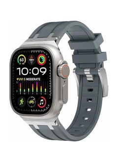 Liquid Silicone Rubber Band Compatible with Apple Watch Series Ultra 2 | 9 | 8 Ultra | 8 | 7 | 6 | 5 49mm 45mm 44mm 42mm, Premium Rubber Strap with Stainless Steel Adapter gray