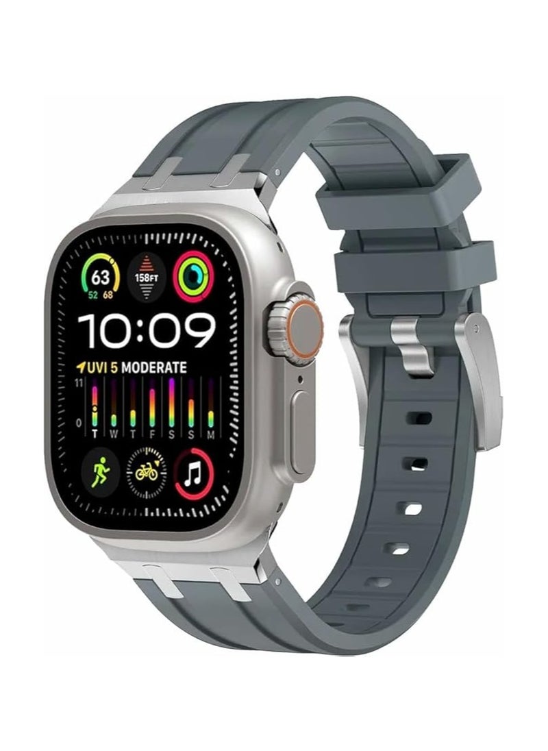 Generic - Liquid Silicone Rubber Band Compatible with Apple Watch Series Ultra 2 | 9 | 8 Ultra | 8 | 7 | 6 | 5 49mm 45mm 44mm 42mm, Premium Rubber Strap with Stainless Steel Adapter gray - Image 1