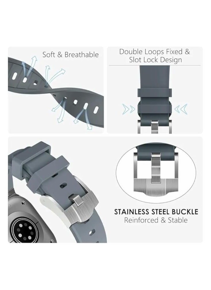 Generic - Liquid Silicone Rubber Band Compatible with Apple Watch Series Ultra 2 | 9 | 8 Ultra | 8 | 7 | 6 | 5 49mm 45mm 44mm 42mm, Premium Rubber Strap with Stainless Steel Adapter gray - Image 1