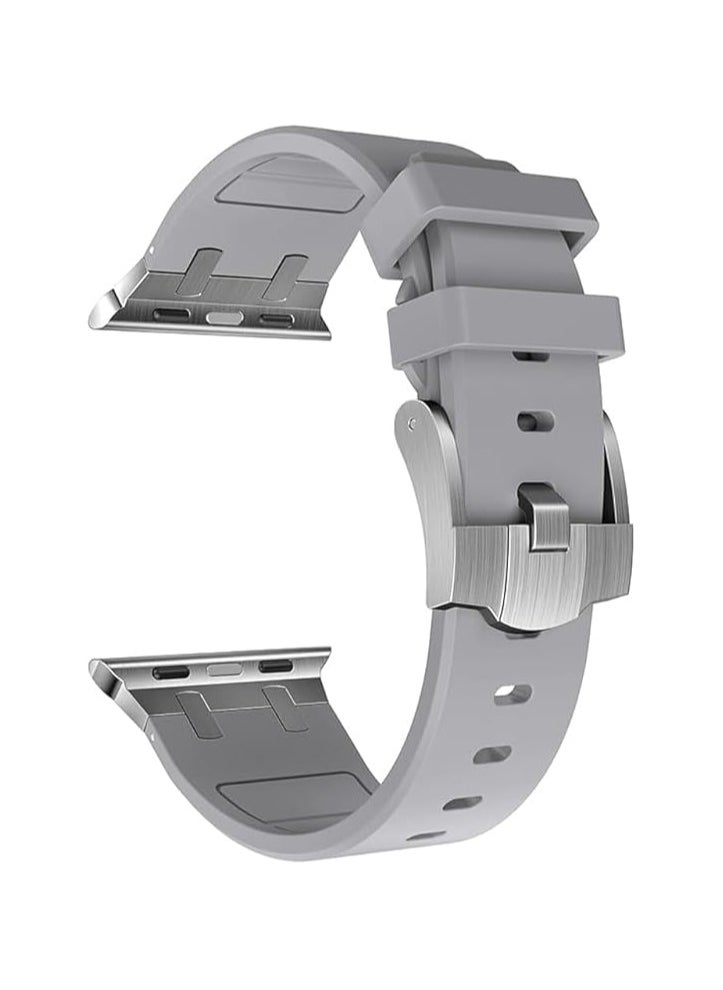 Generic - Liquid Silicone Rubber Band Compatible with Apple Watch Series Ultra 2 | 9 | 8 Ultra | 8 | 7 | 6 | 5 49mm 45mm 44mm 42mm, Premium Rubber Strap with Stainless Steel Adapter gray - Image 1