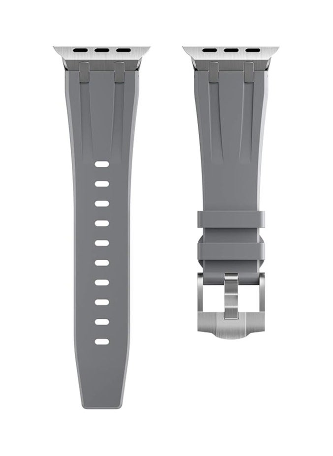Generic - Liquid Silicone Rubber Band Compatible with Apple Watch Series Ultra 2 | 9 | 8 Ultra | 8 | 7 | 6 | 5 49mm 45mm 44mm 42mm, Premium Rubber Strap with Stainless Steel Adapter gray - Image 1