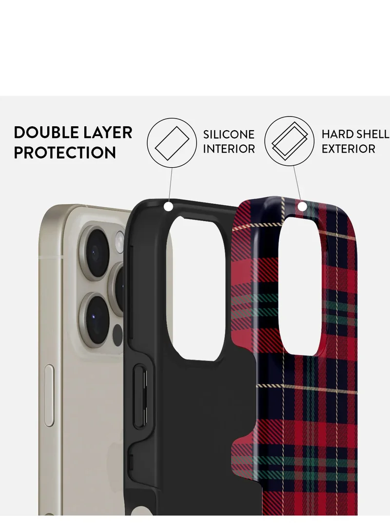 BURGA iPhone 16 Pro Max Case, 2 Piece Hard Shell + TPU Silicone Interior, Shock Absorption, All Port Accessible, Raised Bezel For Screen & Camera Protection, Never Fading HQ Print,Sweater Weather plaid pattern