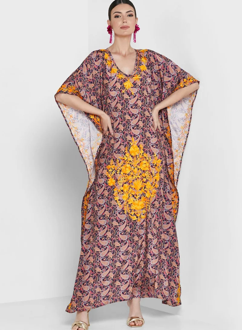 ARABIAN CLOSET Embroidered Short Sleeve Kaftan