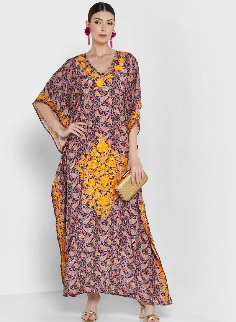ARABIAN CLOSET Embroidered Short Sleeve Kaftan