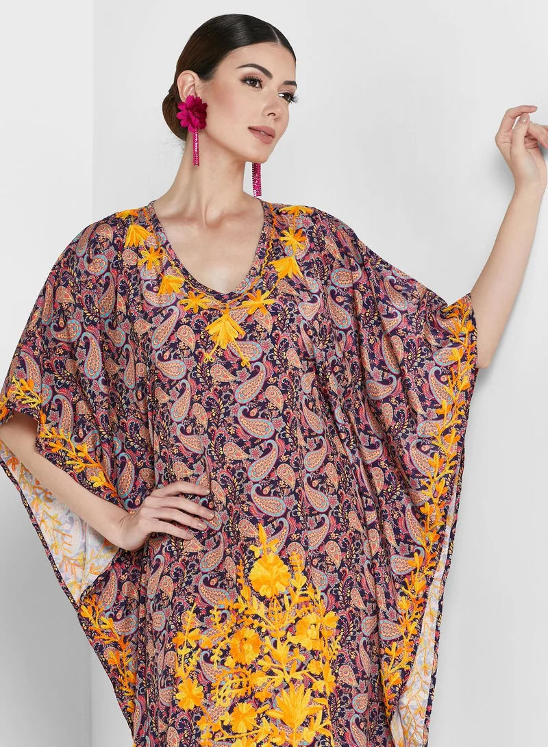 ARABIAN CLOSET Embroidered Short Sleeve Kaftan