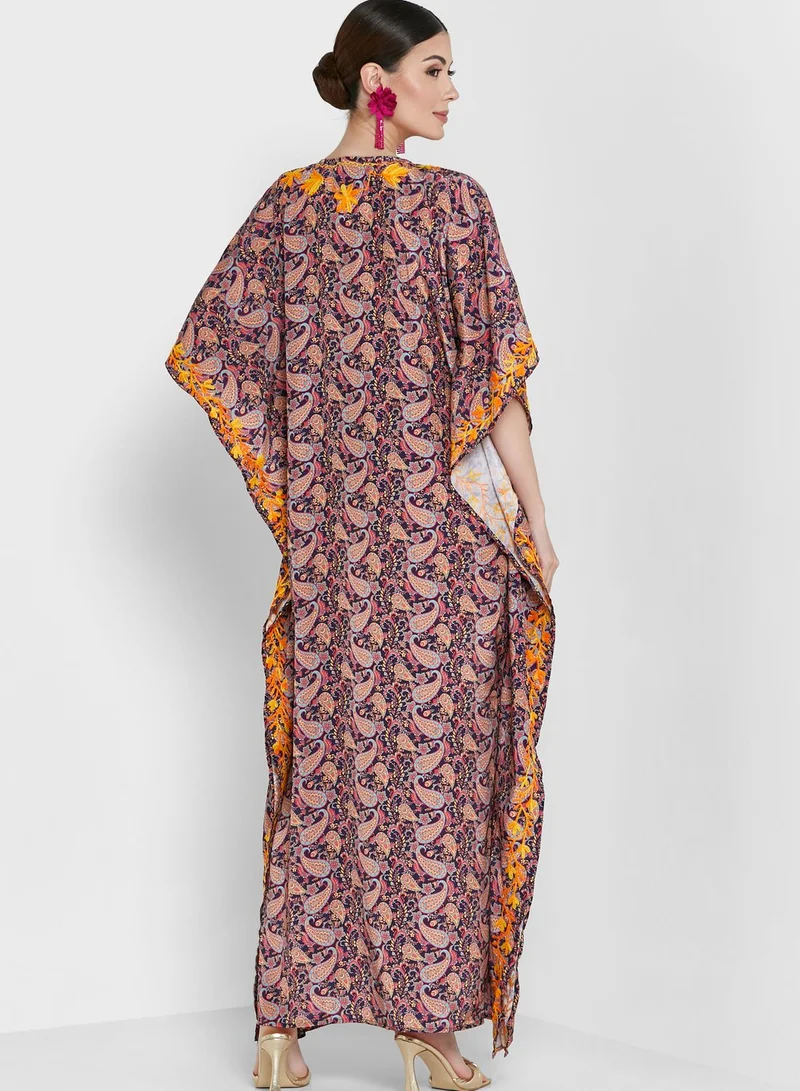 ARABIAN CLOSET Embroidered Short Sleeve Kaftan