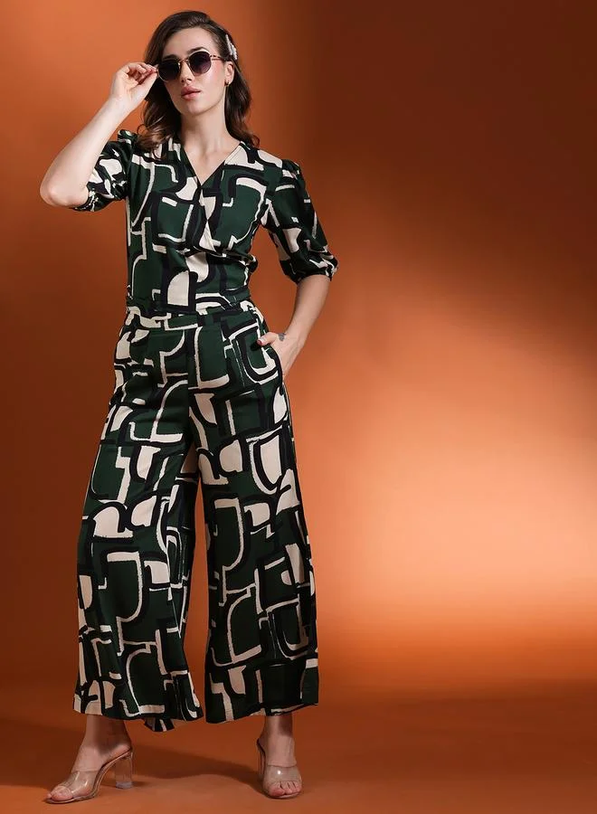 جلو باص Globus Abstract Print Back Tie-Up Top and Palazzos Co-Ords