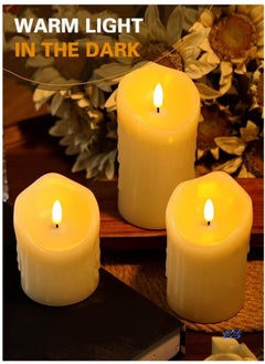 ELTRAZONE 3 Piece LED Flameless Candles, LED Pillar Candles for Romantic Ambiance, Battery Operated with Remote Control & Timer, Perfect for Wedding, Festival, Party, and Home Decor (Pack of 3), Classic Ivory  - Image 2