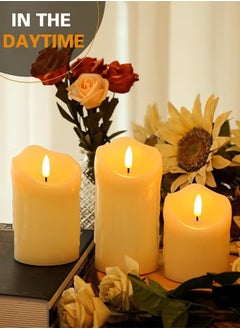 ELTRAZONE 3 Piece LED Flameless Candles, LED Pillar Candles for Romantic Ambiance, Battery Operated with Remote Control & Timer, Perfect for Wedding, Festival, Party, and Home Decor (Pack of 3), Classic Ivory  - Image 3