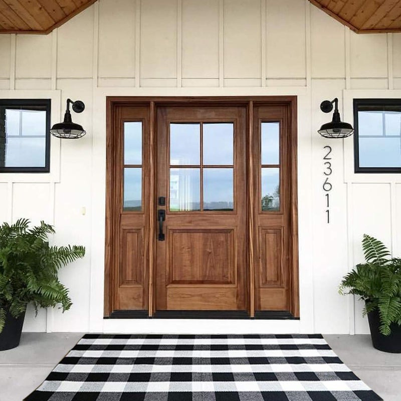 Bottalive Buffalo Plaid Outdoor Rug 3x5 Black and White Check IndoorOutdoor Area Rugs Layering Rug for HelloWelcome Door Mat Washable Cotton Woven Farmhouse Mat for Fall Front Porch Dcor 