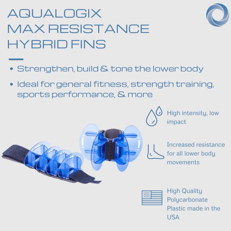 Aqualogix High Resistance Hybrid Aquatic Exercise Fin Set - Blue | Aquatic Cuffs | Quick Start Guide | Leg Water Weights | Strength & Swim Training | Exercise Equipment for Pools | Pair (HRPCFIN) - Image 2