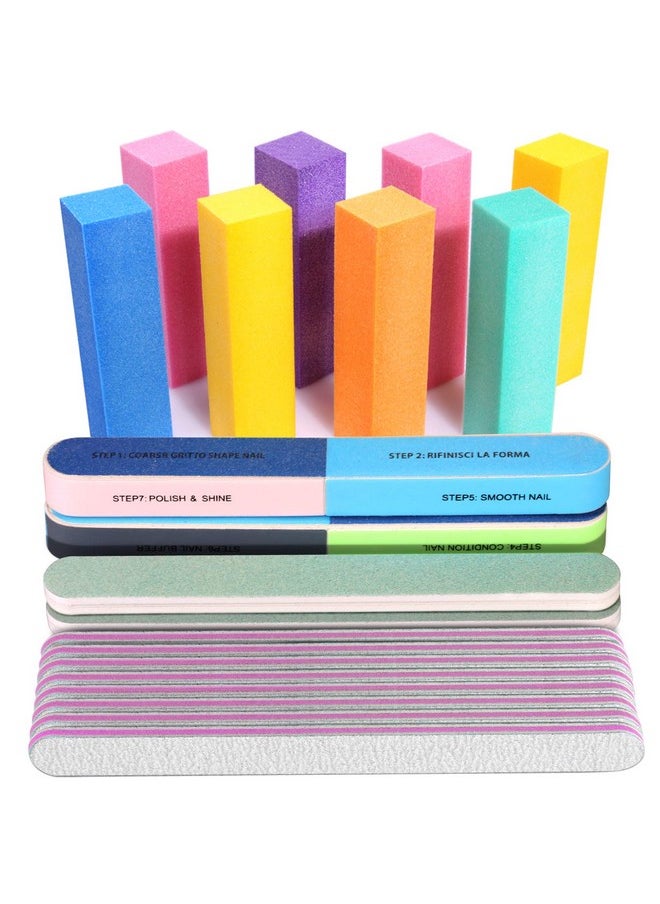 FANDAMEI Nail File And Buffer Professional Manicure Tools Kit. 8Pcs Rectangular Nail Buffer Block 8Pcs Nail File 2Pcs 7 Way Nail File & 2Pcs Nail Polishing Buffer. Nail Care File Buffer Tool  - Image 1