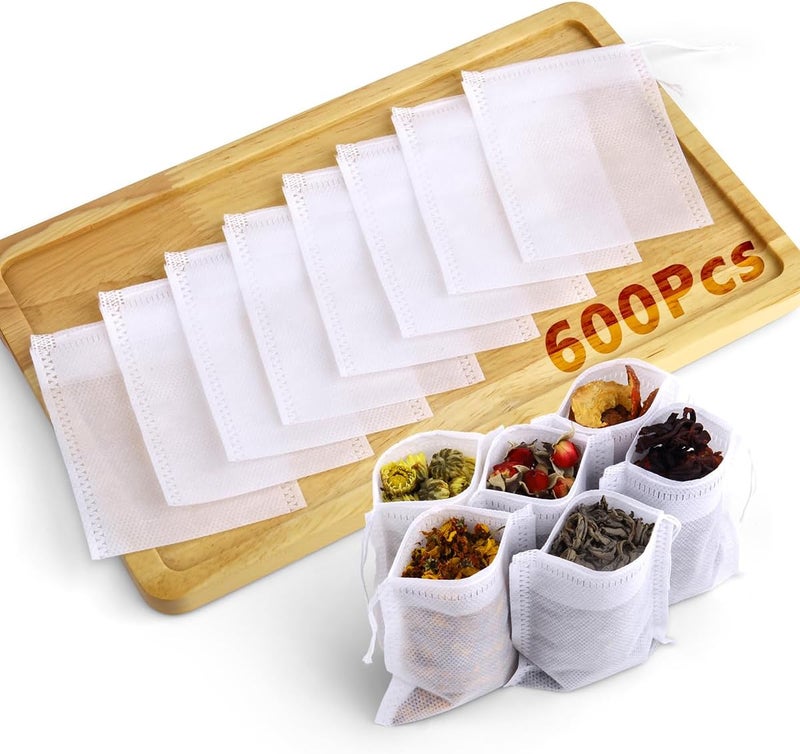 POSTANTIN 600Pcs Disposable Tea Bags for Loose Leaf Tea, Empty Tea Filter Bags for Cooking, Infuser Sachets for Spice, Coffee, Herb and More (3.54x2.75 Inch) - Image 1