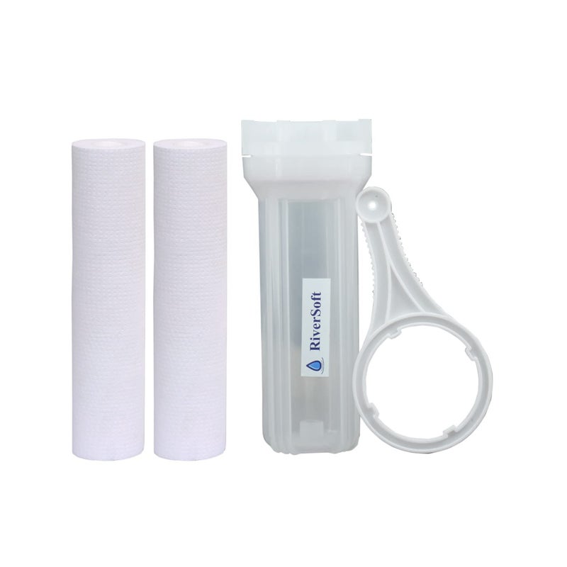 RiverSoft PreRO-in-STR RO prefilter semi-Transparent housing with inbuilt mounting clamp (Semi-Transparent, PP) (PF Assembly with 2 Spun.) - Image 2