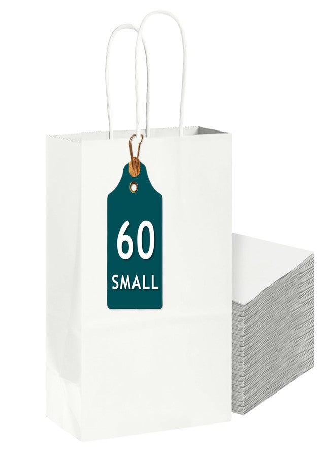 Bakepacker 60-Pack Small Size Gift Paper Bags with Handles Bulk 8.3"x6"x3.16" White Party Kraft Shopping Bags - Image 1