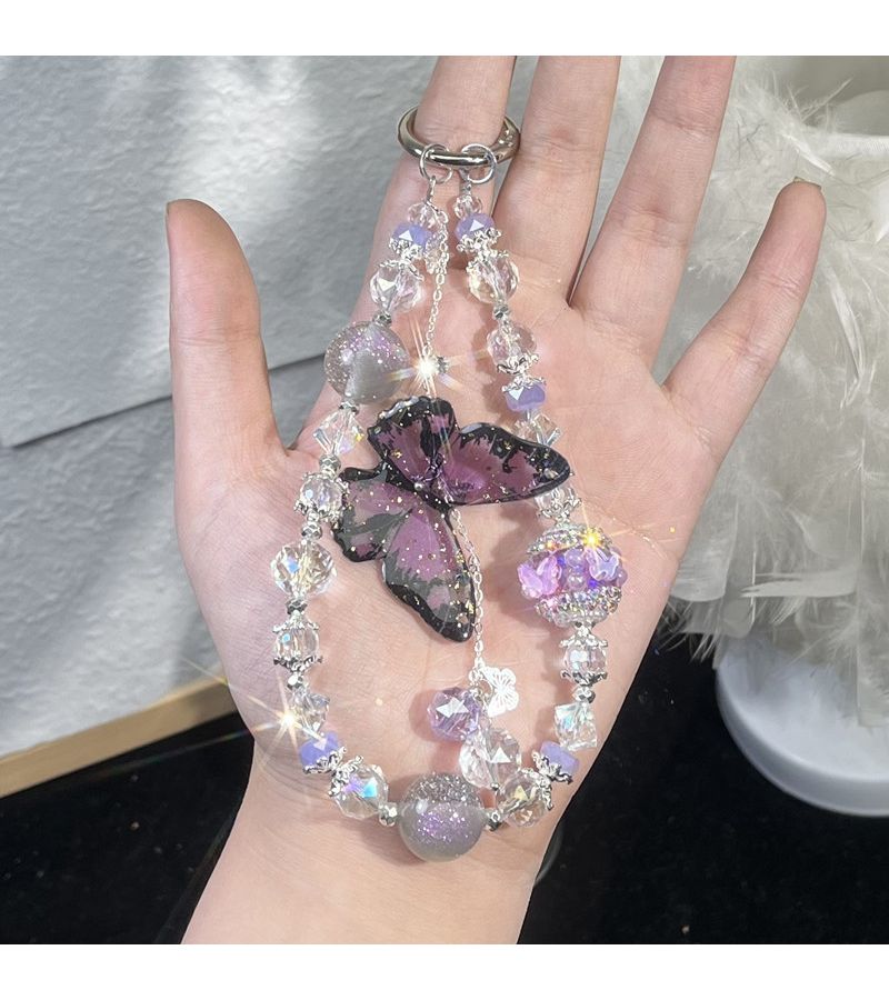 Fairy Purple DIY Phone Charm Wrist Strap with Crystal Beads and Pendants - Image 3