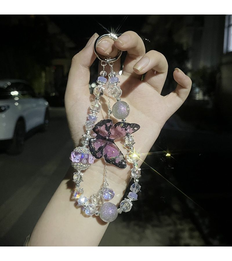 Fairy Purple DIY Phone Charm Wrist Strap with Crystal Beads and Pendants - Image 4