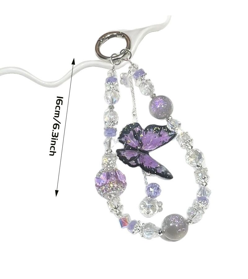 Fairy Purple DIY Phone Charm Wrist Strap with Crystal Beads and Pendants - Image 2
