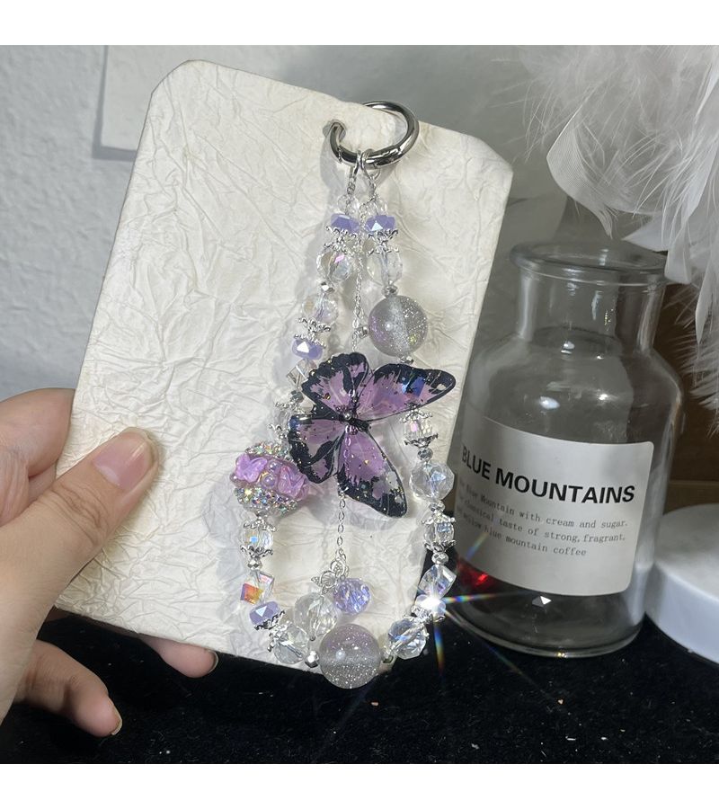 Fairy Purple DIY Phone Charm Wrist Strap with Crystal Beads and Pendants - Image 5