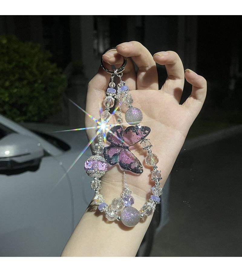 Fairy Purple DIY Phone Charm Wrist Strap with Crystal Beads and Pendants - Image 1