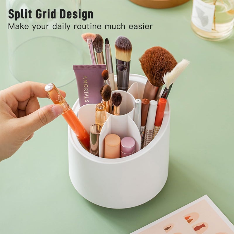 Ncry Makeup Brush Holder,360 Rotating Cosmetics Make up Brush Organizer Storage with Lid for Vanity Dustproof (White) - Image 5