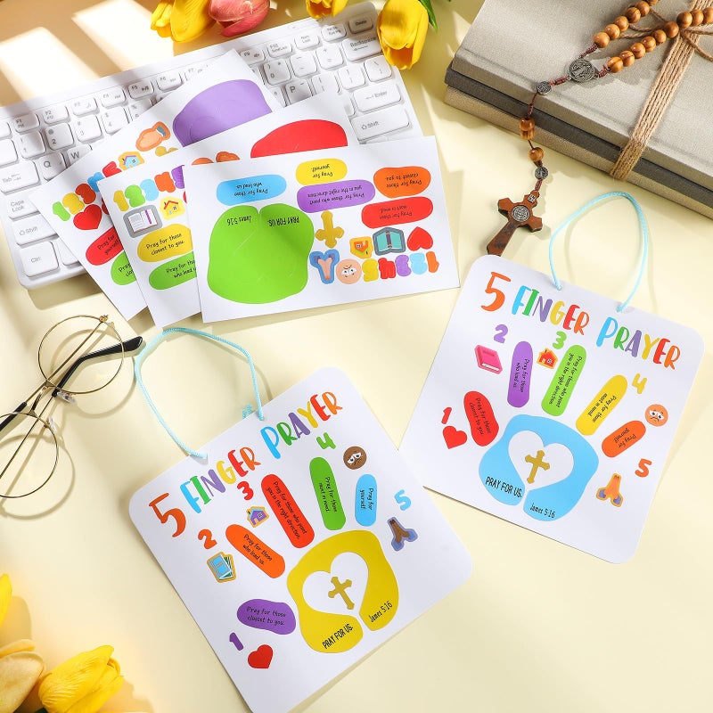 MotiMind 30 Sets 5 Finger Prayer Handprint Craft for Bible Verse DIY Crafts Christian Religious Arts Make Your Own Finger Prayer Gift for Fun Home Activities Party Supplies - Image 3