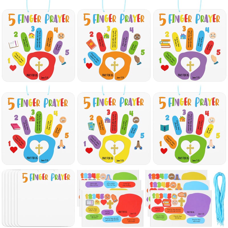MotiMind 30 Sets 5 Finger Prayer Handprint Craft for Bible Verse DIY Crafts Christian Religious Arts Make Your Own Finger Prayer Gift for Fun Home Activities Party Supplies - Image 1