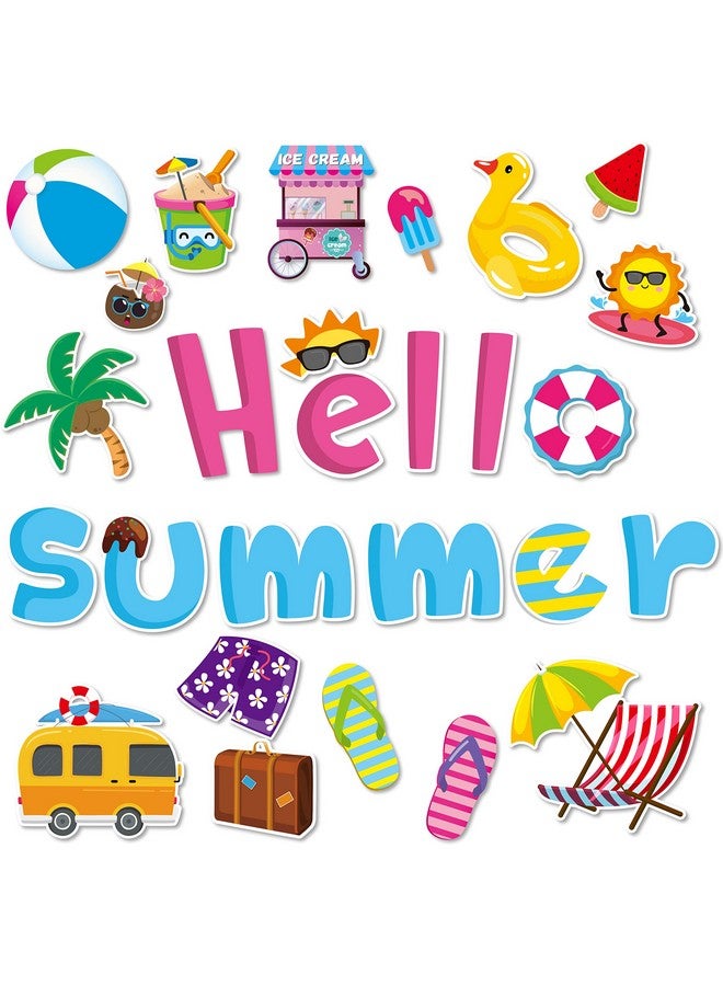 BeYumi 68Pcs Hello Summer Cutouts Summertime Bulletin Board Decoration Set Hawaiian Beach Ice Cream Watermelon Palm Tree Diy Cardstock Paper Cutout Teacher Supplies For Classroom School Kindergarten - Image 1