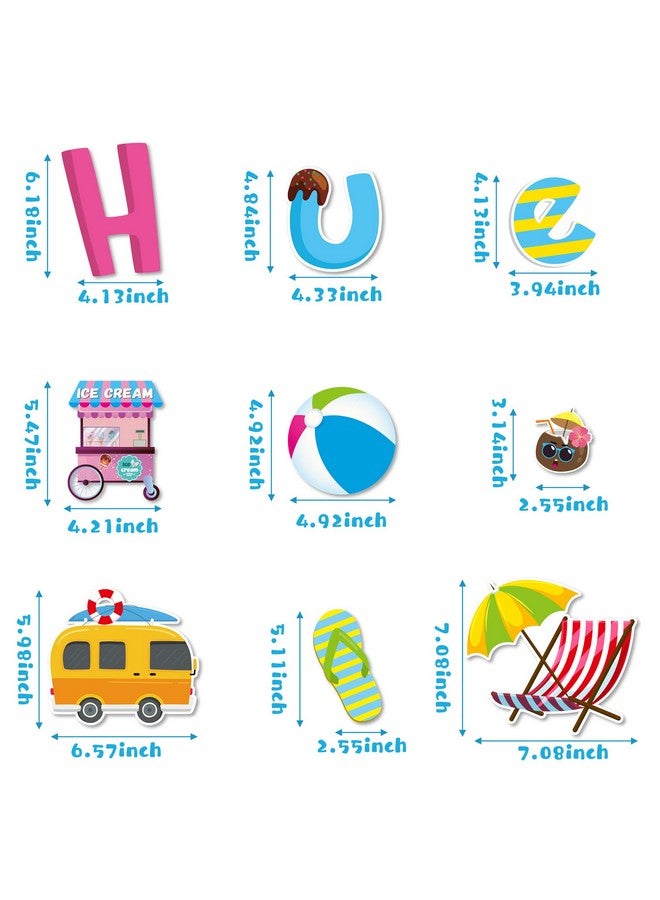 BeYumi 68Pcs Hello Summer Cutouts Summertime Bulletin Board Decoration Set Hawaiian Beach Ice Cream Watermelon Palm Tree Diy Cardstock Paper Cutout Teacher Supplies For Classroom School Kindergarten - Image 3