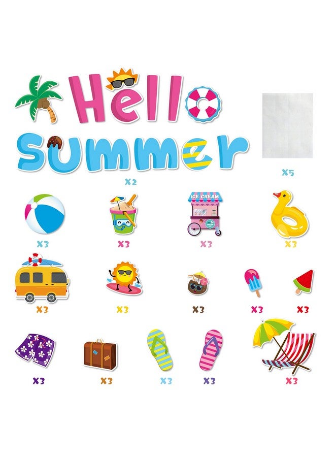 BeYumi 68Pcs Hello Summer Cutouts Summertime Bulletin Board Decoration Set Hawaiian Beach Ice Cream Watermelon Palm Tree Diy Cardstock Paper Cutout Teacher Supplies For Classroom School Kindergarten - Image 2