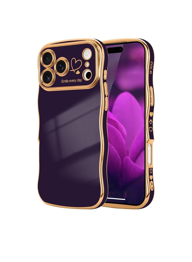 WRISTWISE Case Cover for iPhone 17 Pro Max, Cute Wave Frame Curly Shape with Love Heart Pattern Raised Camera Protection Cover Luxury Plating Shockproof Phone Case for iPhone 17 Pro Max, Purple - Image 1