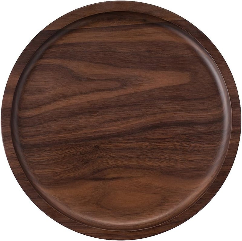 Winterworm Rustic Walnut Wooden Tray Solid Wood Serving Tray Square Rectangle Platter Tea Tray Coffee Table Tray (Round (9x9x0.9 inch)) - Image 1
