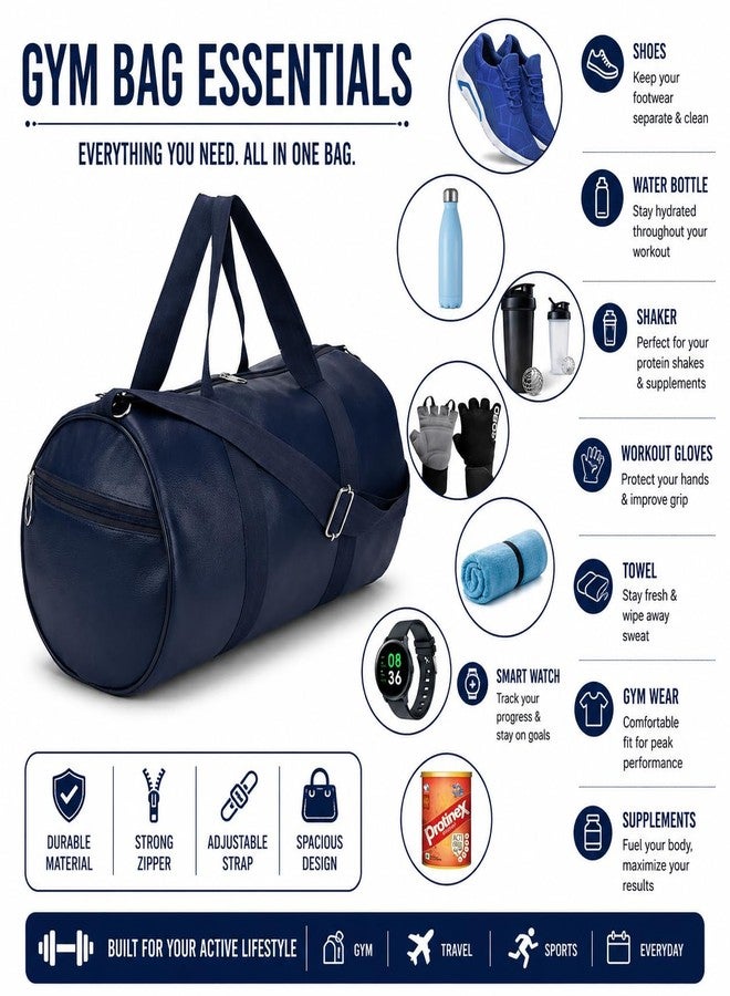 FIT FOCUS Gym Bag 20L Leather Trendy & Classic Duffle Bag for Men & Women Leather Bag with Shoulder Strap Sports Bag Yoga & Travel Bag for Boys & Girls Duffle Bag & Travelling Bag Outdoor (Blue) - Image 4