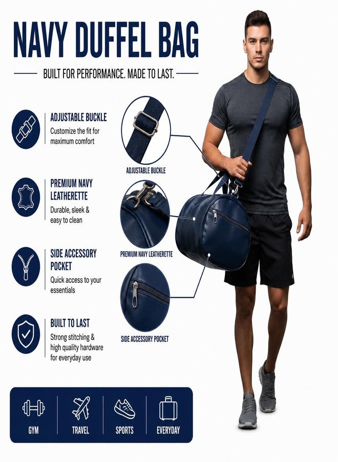 FIT FOCUS Gym Bag 20L Leather Trendy & Classic Duffle Bag for Men & Women Leather Bag with Shoulder Strap Sports Bag Yoga & Travel Bag for Boys & Girls Duffle Bag & Travelling Bag Outdoor (Blue) - Image 5
