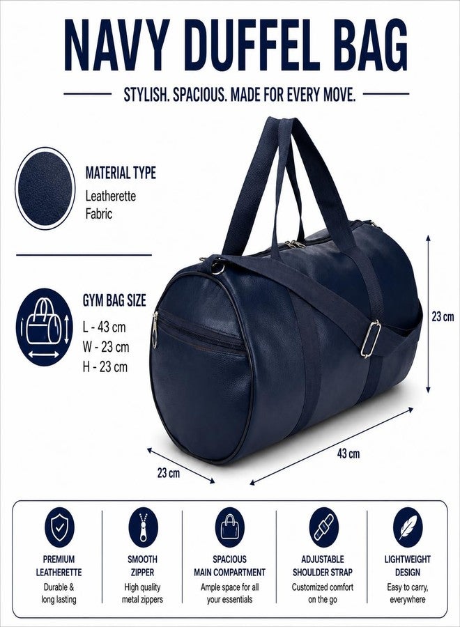 FIT FOCUS Gym Bag 20L Leather Trendy & Classic Duffle Bag for Men & Women Leather Bag with Shoulder Strap Sports Bag Yoga & Travel Bag for Boys & Girls Duffle Bag & Travelling Bag Outdoor (Blue) - Image 3