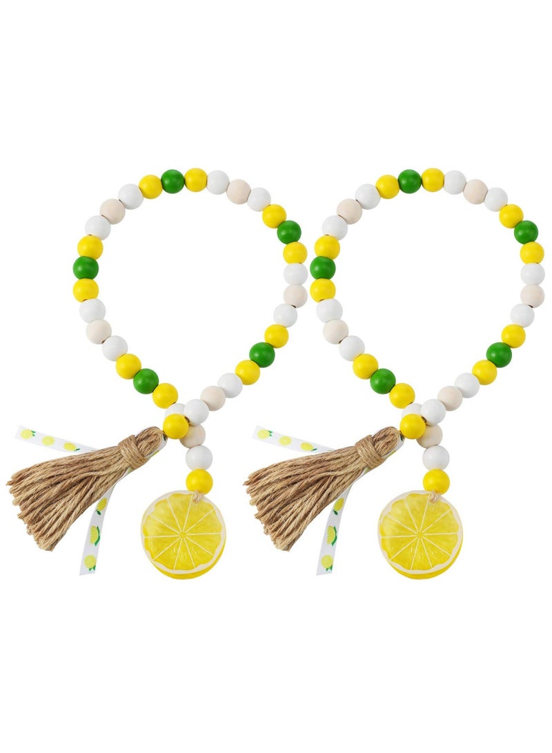 Captaintech 2Pcs Lemon Wood Bead Garlands, Wood Bead Garlands with Tassels Wood Bead Prayer Garlands Home Decorations for Tiered Tray Shelf Displays - Image 1