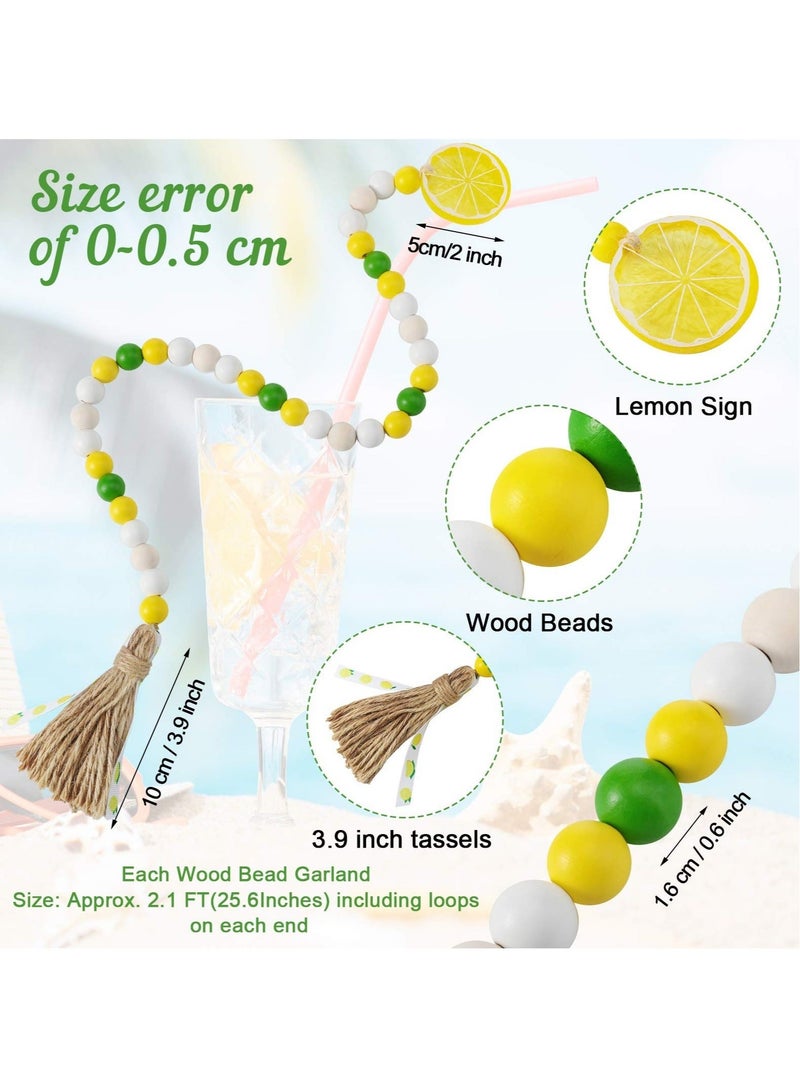 Captaintech 2Pcs Lemon Wood Bead Garlands, Wood Bead Garlands with Tassels Wood Bead Prayer Garlands Home Decorations for Tiered Tray Shelf Displays - Image 2