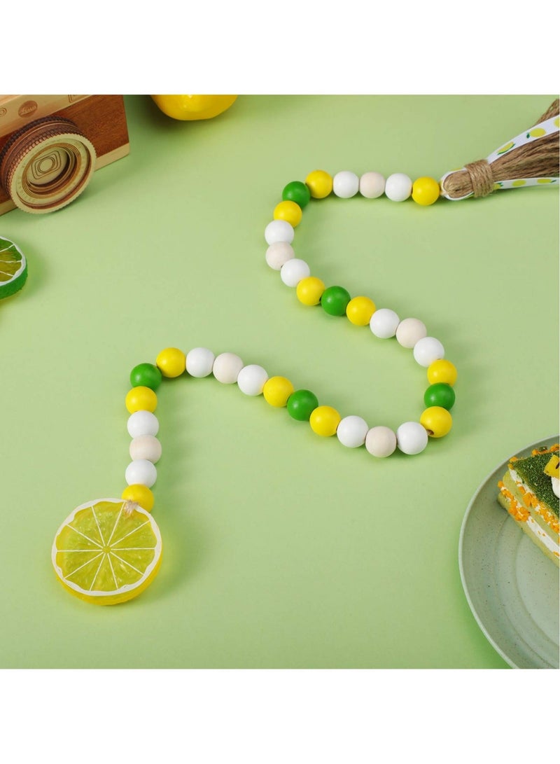 Captaintech 2Pcs Lemon Wood Bead Garlands, Wood Bead Garlands with Tassels Wood Bead Prayer Garlands Home Decorations for Tiered Tray Shelf Displays - Image 3