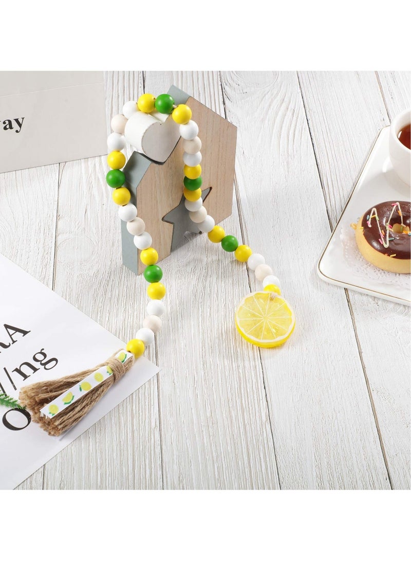 Captaintech 2Pcs Lemon Wood Bead Garlands, Wood Bead Garlands with Tassels Wood Bead Prayer Garlands Home Decorations for Tiered Tray Shelf Displays - Image 4