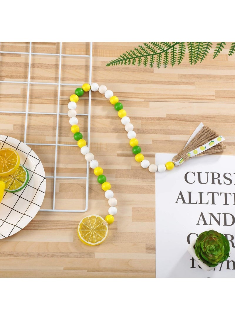 Captaintech 2Pcs Lemon Wood Bead Garlands, Wood Bead Garlands with Tassels Wood Bead Prayer Garlands Home Decorations for Tiered Tray Shelf Displays - Image 5