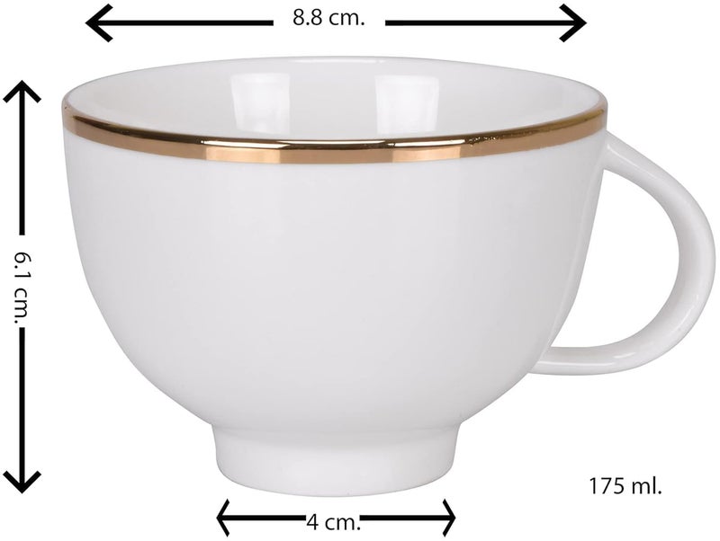 E - Ezra Bone China White Gold Line Cups and Saucer with Golden Line, 180 ml Tea Cup Set of 6 Cup and Saucer Set for Tea Milk Coffee Chai, Teacup Set - Image 2