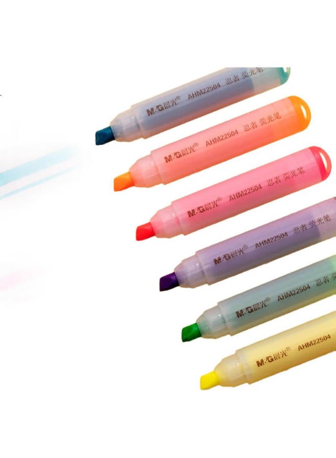 M.G أدوات مكتبية تشينغوانغ (M&G)، 6 ألوان من أقلام التمييز ذات الرأس الواحد، أقلام تمييز عالمية للمكتب والطلاب، سلسلة نينجا من أقلام التدوين والرسم الصغيرة، 6 أقلام/علبة Ahm22504 - Image 1
