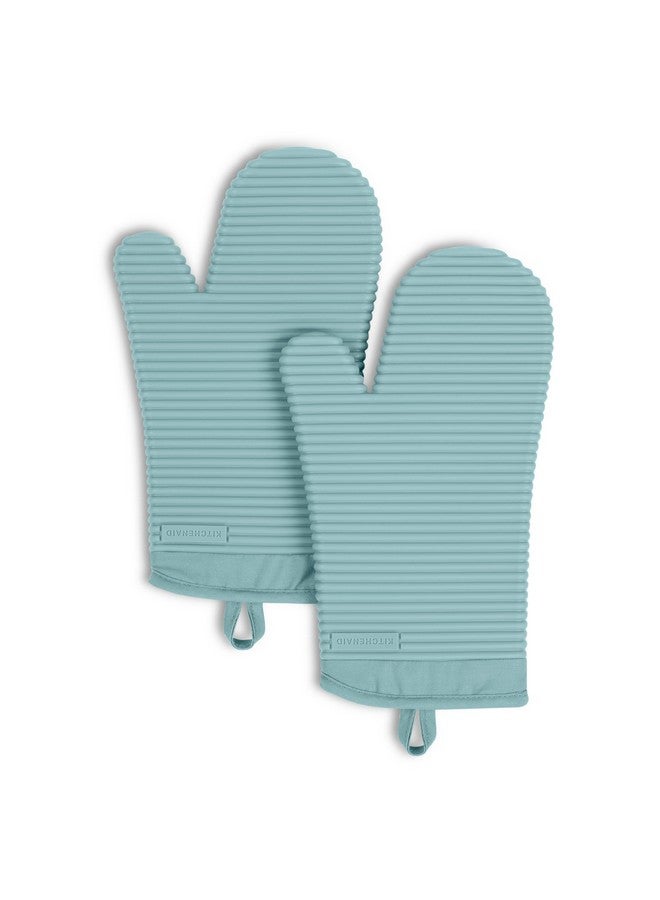 KitchenAid KitchenAid Ribbed Soft Silicone Oven Mitt 2-Pack Set, Mineral Water Aqua, 7.5"x13"  - Image 1