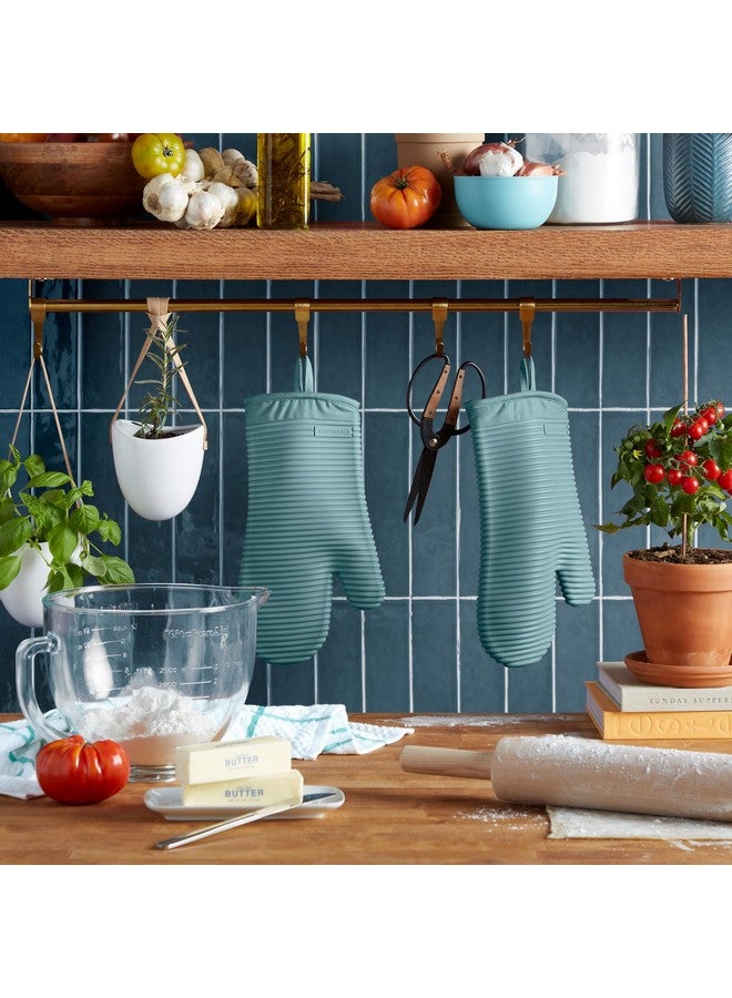 KitchenAid KitchenAid Ribbed Soft Silicone Oven Mitt 2-Pack Set, Mineral Water Aqua, 7.5"x13"  - Image 2